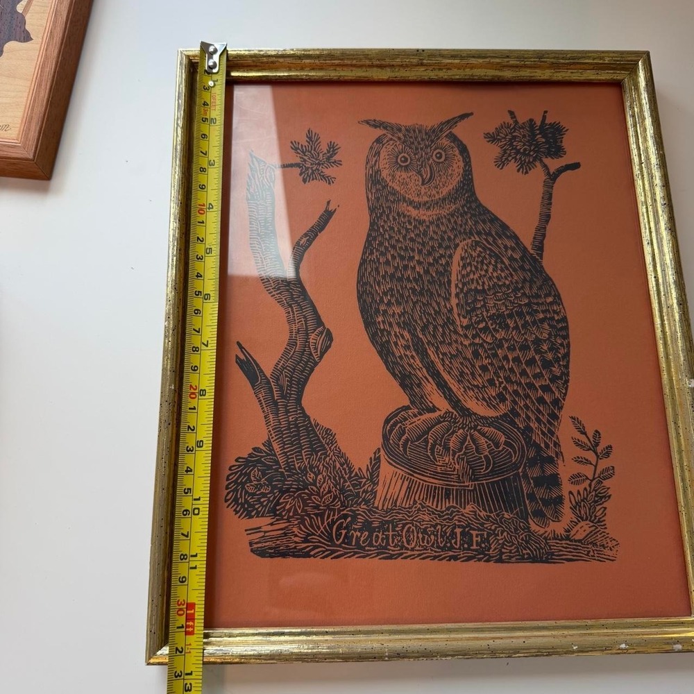 Vintage Great Owl Jonathan Fisher Framed Wall Art - Picture 5 of 6